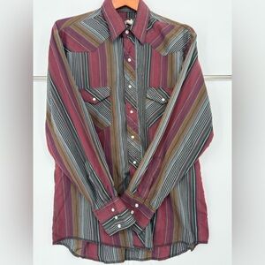 Wrangler Men's Striped Shirt - Red, Green, and Brown